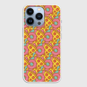 Чехол для iPhone 13 Pro с принтом Пицца и пончики в Санкт-Петербурге,  |  | background | cheese | donuts | food | pattern | pizza | sausage | texture | еда | колбаса | паттерн | пицца | пончики | сыр | текстура | фон