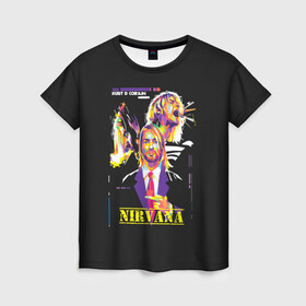 Женская футболка 3D с принтом Kurt Cobain в Санкт-Петербурге, 100% полиэфир ( синтетическое хлопкоподобное полотно) | прямой крой, круглый вырез горловины, длина до линии бедер | alternative | kurt cobain | metall | music | nirvana | rock | альтернатива | курт кобейн | курт кобэйн | металл | музыка | нирвана | нирванна | рок