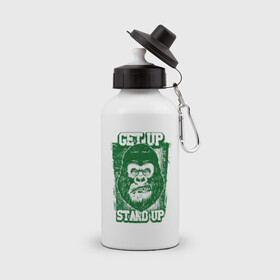 Бутылка спортивная с принтом Get Up - Stand Up в Санкт-Петербурге, металл | емкость — 500 мл, в комплекте две пластиковые крышки и карабин для крепления | bob marley | get up | get up stand up | gorilla | stand up | боб марли | вставай | горилла | обезьяна