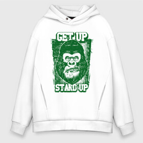 Мужское худи Oversize хлопок с принтом Get Up - Stand Up в Санкт-Петербурге, френч-терри — 70% хлопок, 30% полиэстер. Мягкий теплый начес внутри —100% хлопок | боковые карманы, эластичные манжеты и нижняя кромка, капюшон на магнитной кнопке | Тематика изображения на принте: bob marley | get up | get up stand up | gorilla | stand up | боб марли | вставай | горилла | обезьяна