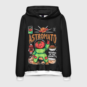 Мужская толстовка 3D с принтом Astromato в Санкт-Петербурге, 100% полиэстер | двухслойный капюшон со шнурком для регулировки, мягкие манжеты на рукавах и по низу толстовки, спереди карман-кенгуру с мягким внутренним слоем. | alive | astronaut | defender | food | galaxy | ketchup | monster | moon | pizza | planet | space | spaghetti | tomato | vegetable | астронавт | галактика | еда | живая | живой | защитник | кетчуп | космос | луна | монстр | овощ | пицца | планета | помидор