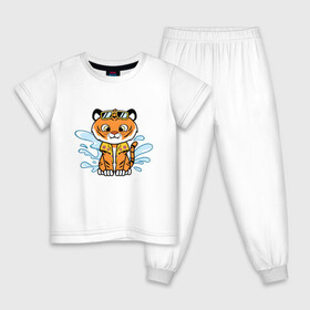 Детская пижама хлопок с принтом Тигренок на отдыхе в Санкт-Петербурге, 100% хлопок |  брюки и футболка прямого кроя, без карманов, на брюках мягкая резинка на поясе и по низу штанин
 | tiger | брызги воды | вода | животное | зверь | очки | тигр | тигренок | хищник