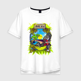 Мужская футболка хлопок Oversize с принтом RELAX | МОРЕ | ПЛЯЖ в Санкт-Петербурге, 100% хлопок | свободный крой, круглый ворот, “спинка” длиннее передней части | palm | relax | sea | sun | гамак | горилла | лето | море | небо | обезьяна | отпуск | пальма | пальмы | пляж | релакс | солнце