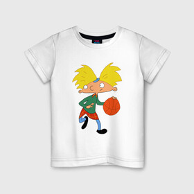 Детская футболка хлопок с принтом Эй, Арнольд в Санкт-Петербурге, 100% хлопок | круглый вырез горловины, полуприлегающий силуэт, длина до линии бедер | heyarnold | аронльдсмячом | эйарнольд | эйарнольдпропустидаму
