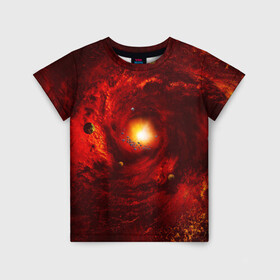 Детская футболка 3D с принтом КОСМИЧЕСКИЙ ВИХРЬ в Санкт-Петербурге, 100% гипоаллергенный полиэфир | прямой крой, круглый вырез горловины, длина до линии бедер, чуть спущенное плечо, ткань немного тянется | вселенная | галактика | звёзды | земля | космос | лучи | планеты | сияние | солнце