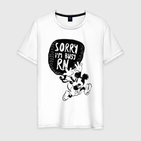 Мужская футболка хлопок с принтом Sorry im busy rn в Санкт-Петербурге, 100% хлопок | прямой крой, круглый вырез горловины, длина до линии бедер, слегка спущенное плечо. | disney | mickey mouse | дисней | микки маус