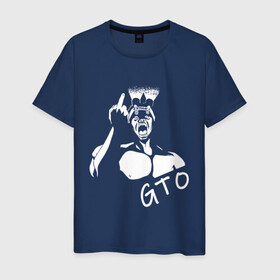 Мужская футболка хлопок с принтом GTO V1 в Санкт-Петербурге, 100% хлопок | прямой крой, круглый вырез горловины, длина до линии бедер, слегка спущенное плечо. | белый | лицо | онидзука | силуэт | средний палец | фонарик