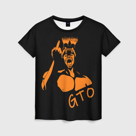 Женская футболка 3D с принтом GTO V1 3D в Санкт-Петербурге, 100% полиэфир ( синтетическое хлопкоподобное полотно) | прямой крой, круглый вырез горловины, длина до линии бедер | белый | лицо | онидзука | силуэт | средний палец | фонарик