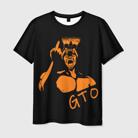 Мужская футболка 3D с принтом GTO V1 3D в Санкт-Петербурге, 100% полиэфир | прямой крой, круглый вырез горловины, длина до линии бедер | белый | лицо | онидзука | силуэт | средний палец | фонарик
