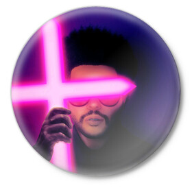 Значок с принтом The Weeknd - Blinding Lights в Санкт-Петербурге,  металл | круглая форма, металлическая застежка в виде булавки | blinding lights | music | pop | star boy | the weekend | the weeknd | музыка | уикенд