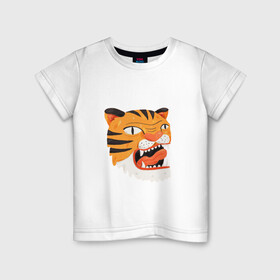Детская футболка хлопок с принтом Mad tiger в Санкт-Петербурге, 100% хлопок | круглый вырез горловины, полуприлегающий силуэт, длина до линии бедер | берсерк | злось | пантера | показывать язык | тигр