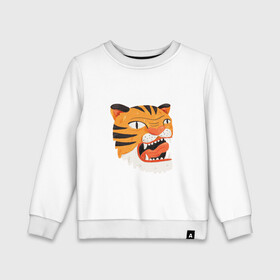 Детский свитшот хлопок с принтом Mad tiger в Санкт-Петербурге, 100% хлопок | круглый вырез горловины, эластичные манжеты, пояс и воротник | Тематика изображения на принте: берсерк | злось | пантера | показывать язык | тигр