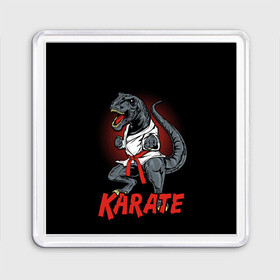 Магнит 55*55 с принтом KARATE T-REX в Санкт-Петербурге, Пластик | Размер: 65*65 мм; Размер печати: 55*55 мм | animal | dinosaur | fight | fighter | hunter | karate | red | sport | strong | t rex | боец | бои | динозавр | карате | сила | спорт | тиранозавр | хищник