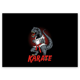 Поздравительная открытка с принтом KARATE T-REX в Санкт-Петербурге, 100% бумага | плотность бумаги 280 г/м2, матовая, на обратной стороне линовка и место для марки
 | animal | dinosaur | fight | fighter | hunter | karate | red | sport | strong | t rex | боец | бои | динозавр | карате | сила | спорт | тиранозавр | хищник