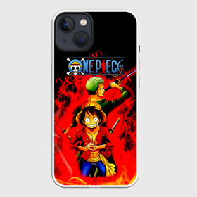 Чехол для iPhone 13 с принтом Зоро и Луффи в огне One Piece в Санкт-Петербурге,  |  | anime | manga | monkey d. luffy | one piece | zoro roronoa | аниме | большой куш | ван пис | вон пис | зородзюро | король пиратов | луси | луфи | луффи | манга | манки д. луффи | мугивара | охотник на пиратов | пират