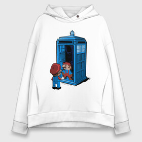 Женское худи Oversize хлопок с принтом Tardis Mario в Санкт-Петербурге, френч-терри — 70% хлопок, 30% полиэстер. Мягкий теплый начес внутри —100% хлопок | боковые карманы, эластичные манжеты и нижняя кромка, капюшон на магнитной кнопке | doctor who | future | space | tardis | time | будка | будущее | время | галактика | доктор кто | космос | марио | машина времени | наука | приключения | пространство | профессор | прошлое | сериал | тардис | телепорт | уче