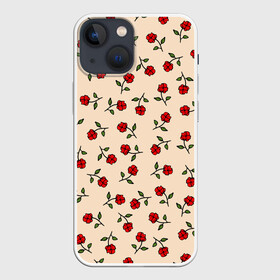 Чехол для iPhone 13 mini с принтом Прованс из роз в Санкт-Петербурге,  |  | flowers | girls | red roses | roses | vintage | букет | бутоны | винтаж | девушкам | женщинам | красные розы | красные цветы | листья | нарисованные цветы | подарок | природа | прованс | розы | узор | цветочный принт