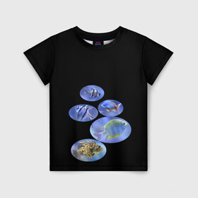 Детская футболка 3D с принтом Море внутри в Санкт-Петербурге, 100% гипоаллергенный полиэфир | прямой крой, круглый вырез горловины, длина до линии бедер, чуть спущенное плечо, ткань немного тянется | Тематика изображения на принте: аквариум | из воды | море | риф | рыбки
