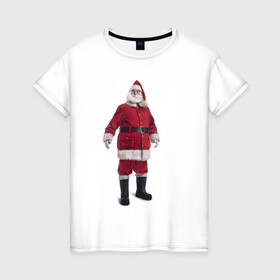 Женская футболка хлопок с принтом Санта Клаус в Санкт-Петербурге, 100% хлопок | прямой крой, круглый вырез горловины, длина до линии бедер, слегка спущенное плечо | дед мороз | каникулы | новый год | праздник | рождество