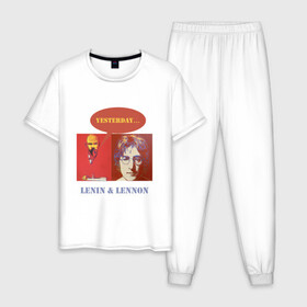 Мужская пижама хлопок с принтом Ленин и Леннон в Санкт-Петербурге, 100% хлопок | брюки и футболка прямого кроя, без карманов, на брюках мягкая резинка на поясе и по низу штанин
 | yesterday | анекдоты | биттлз | картины | ленин | леннон | революция | уорхолл | энди