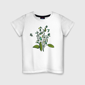 Детская футболка хлопок с принтом Nature в Санкт-Петербурге, 100% хлопок | круглый вырез горловины, полуприлегающий силуэт, длина до линии бедер | Тематика изображения на принте: букет | графика | листок | природа | рисунок