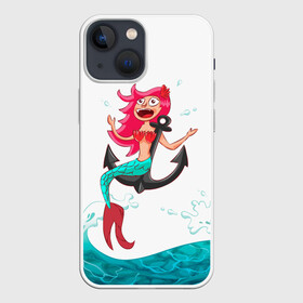 Чехол для iPhone 13 mini с принтом Русалка на якоре в Санкт-Петербурге,  |  | водолей | волна | волны | девочка | девчонка | море | мультик | мультфильм | океан | русалка | русалочка | рыба | рыбка | улыбка | хвост | хвостик | якорь