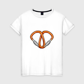 Женская футболка хлопок с принтом Carabiners love в Санкт-Петербурге, 100% хлопок | прямой крой, круглый вырез горловины, длина до линии бедер, слегка спущенное плечо | carabiners | gwaenor | love | альпинизм | карабин | любовь | сердце | скалолазание