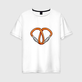 Женская футболка хлопок Oversize с принтом Carabiners love в Санкт-Петербурге, 100% хлопок | свободный крой, круглый ворот, спущенный рукав, длина до линии бедер
 | carabiners | gwaenor | love | альпинизм | карабин | любовь | сердце | скалолазание