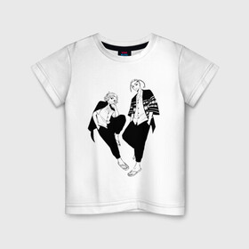 Детская футболка хлопок с принтом Микки и Дракен в Санкт-Петербурге, 100% хлопок | круглый вырез горловины, полуприлегающий силуэт, длина до линии бедер | anime | draken | mikey | tokyo revengers | аниме | дракен | кэн | манга | мандзиро | микки | рюгудзи | сано | токийские мстители