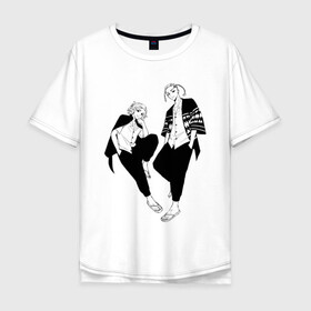 Мужская футболка хлопок Oversize с принтом Микки и Дракен в Санкт-Петербурге, 100% хлопок | свободный крой, круглый ворот, “спинка” длиннее передней части | anime | draken | mikey | tokyo revengers | аниме | дракен | кэн | манга | мандзиро | микки | рюгудзи | сано | токийские мстители