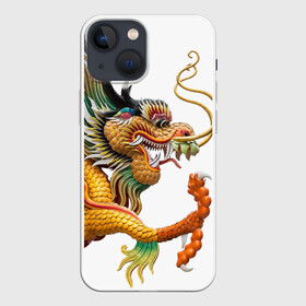 Чехол для iPhone 13 mini с принтом Желтый китайский дракон 3D в Санкт-Петербурге,  |  | азиатский дракон | дракон | дракон 3d | дракон 3д | желтый | желтый азиатский дракон | желтый дракон | желтый китайский дракон | желтый японский дракон | золотой | золотой дракон