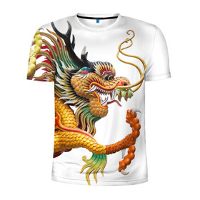 Мужская футболка 3D спортивная с принтом Желтый китайский дракон 3D в Санкт-Петербурге, 100% полиэстер с улучшенными характеристиками | приталенный силуэт, круглая горловина, широкие плечи, сужается к линии бедра | Тематика изображения на принте: азиатский дракон | дракон | дракон 3d | дракон 3д | желтый | желтый азиатский дракон | желтый дракон | желтый китайский дракон | желтый японский дракон | золотой | золотой дракон