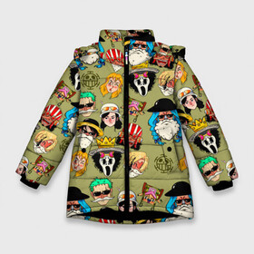 Зимняя куртка для девочек 3D с принтом Персонажи One Piece Большой куш в Санкт-Петербурге, ткань верха — 100% полиэстер; подклад — 100% полиэстер, утеплитель — 100% полиэстер. | длина ниже бедра, удлиненная спинка, воротник стойка и отстегивающийся капюшон. Есть боковые карманы с листочкой на кнопках, утяжки по низу изделия и внутренний карман на молнии. 

Предусмотрены светоотражающий принт на спинке, радужный светоотражающий элемент на пуллере молнии и на резинке для утяжки. | anime | manga | monkey d. luffy | one piece | аниме | большой куш | ван пис | вон пис | гол д. роджер | кайдо | король пиратов | луфи | луффи | манга | манки д. луффи | нами | нико робин | пират | портгас д. эйс | ророноа зоро