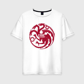 Женская футболка хлопок Oversize с принтом Logo Targaryen Quotes в Санкт-Петербурге, 100% хлопок | свободный крой, круглый ворот, спущенный рукав, длина до линии бедер
 | crow | fire and blood | game of thrones | lannister | stark | statwb | targaryen | винтерфел | ворон | игра престолов | король ночи | ланнистер | лютоволк | мать драконов | пламя и кровь | север | старки | таргариен | черные крылья