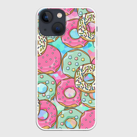 Чехол для iPhone 13 mini с принтом РазНоцветные Пончики в Санкт-Петербурге,  |  | еда | звездочки | лето | пончики | разноцветные | сладости