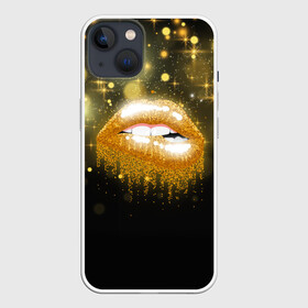 Чехол для iPhone 13 с принтом Губы в Санкт-Петербурге,  |  | блестки | блестящий | губки | губы | желтый | звезды | краски | отпечаток | поцелуй | розовый | сверкает