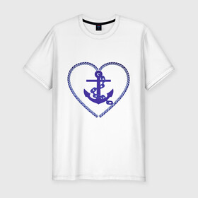 Мужская футболка хлопок Slim с принтом Якорь в Санкт-Петербурге, 92% хлопок, 8% лайкра | приталенный силуэт, круглый вырез ворота, длина до линии бедра, короткий рукав | водный транспорт | корабль | море | якори | якорь