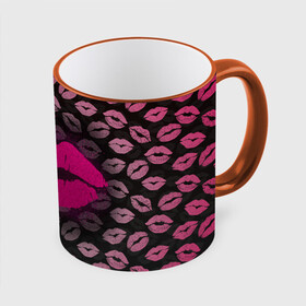 Кружка с полной запечаткой с принтом Малиновые губы в Санкт-Петербурге, керамика | ёмкость 330 мл | блестки | блестящий | губки | губы | желтый | звезды | краски | отпечаток | поцелуй | розовый | сверкает