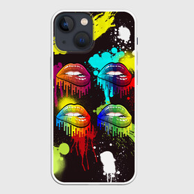Чехол для iPhone 13 mini с принтом Красочные кубы в Санкт-Петербурге,  |  | губки | губы | зубы | краски | поцелуй | радуга | разводы | сочный | цвет | цвета