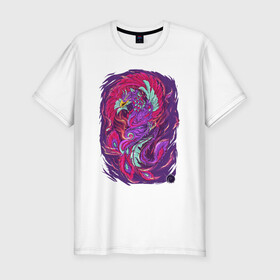 Мужская футболка хлопок Slim с принтом Разноцветный феникс в Санкт-Петербурге, 92% хлопок, 8% лайкра | приталенный силуэт, круглый вырез ворота, длина до линии бедра, короткий рукав | colorful | иллюстрация | огненная птица | птица | феникс