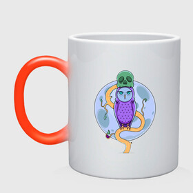 Кружка хамелеон с принтом Colorful Owl в Санкт-Петербурге, керамика | меняет цвет при нагревании, емкость 330 мл | colorful | дерево | иллюстрация | совёнок | череп