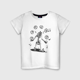 Детская футболка хлопок с принтом Peace & Music в Санкт-Петербурге, 100% хлопок | круглый вырез горловины, полуприлегающий силуэт, длина до линии бедер | любовь | мир | музыка | ноты | скелет | хиппи | черно белый