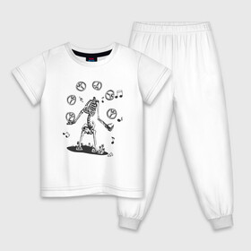 Детская пижама хлопок с принтом Peace & Music в Санкт-Петербурге, 100% хлопок |  брюки и футболка прямого кроя, без карманов, на брюках мягкая резинка на поясе и по низу штанин
 | любовь | мир | музыка | ноты | скелет | хиппи | черно белый