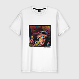 Мужская футболка хлопок Slim с принтом Andy Warhol в Санкт-Петербурге, 92% хлопок, 8% лайкра | приталенный силуэт, круглый вырез ворота, длина до линии бедра, короткий рукав | знаменитость | картина. | поп арт | статуя свободы | энди уорхол