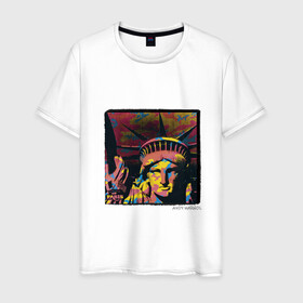 Мужская футболка хлопок с принтом Andy Warhol в Санкт-Петербурге, 100% хлопок | прямой крой, круглый вырез горловины, длина до линии бедер, слегка спущенное плечо. | знаменитость | картина. | поп арт | статуя свободы | энди уорхол