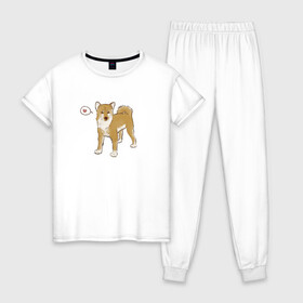 Женская пижама хлопок с принтом Сиба-Ину в Санкт-Петербурге, 100% хлопок | брюки и футболка прямого кроя, без карманов, на брюках мягкая резинка на поясе и по низу штанин | домашнее животное | животное | милая собака | сердечко | сиба ину | собака