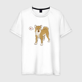 Мужская футболка хлопок с принтом Сиба-Ину в Санкт-Петербурге, 100% хлопок | прямой крой, круглый вырез горловины, длина до линии бедер, слегка спущенное плечо. | домашнее животное | животное | милая собака | сердечко | сиба ину | собака