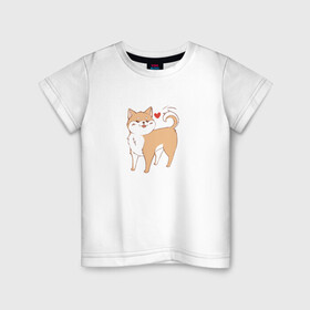 Детская футболка хлопок с принтом Сиба-Ину в Санкт-Петербурге, 100% хлопок | круглый вырез горловины, полуприлегающий силуэт, длина до линии бедер | домашнее животное | животное | милая собака | сердечко | сиба ину | собака