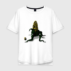 Мужская футболка хлопок Oversize с принтом Злая кукуруза в Санкт-Петербурге, 100% хлопок | свободный крой, круглый ворот, “спинка” длиннее передней части | Тематика изображения на принте: еда | кукуруза | овощи | страшное | хоррор
