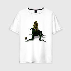 Женская футболка хлопок Oversize с принтом Злая кукуруза в Санкт-Петербурге, 100% хлопок | свободный крой, круглый ворот, спущенный рукав, длина до линии бедер
 | еда | кукуруза | овощи | страшное | хоррор